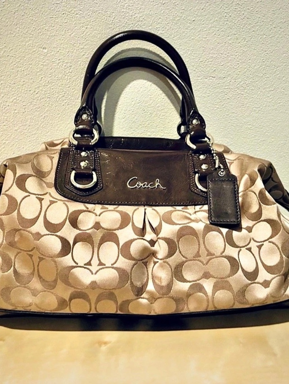 VTG Coach Ashley Signature Satchel Khaki Brown Leather Handbag Quiet Luxury Y2K